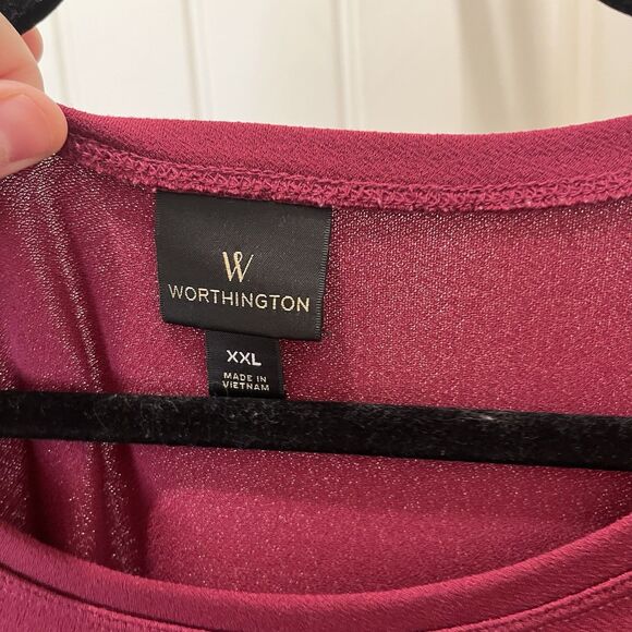 Worthington Burgundy Short Ruffle Wide Sleeve Flowy Top Womens Size XXL 2XL - Picture 5 of 10